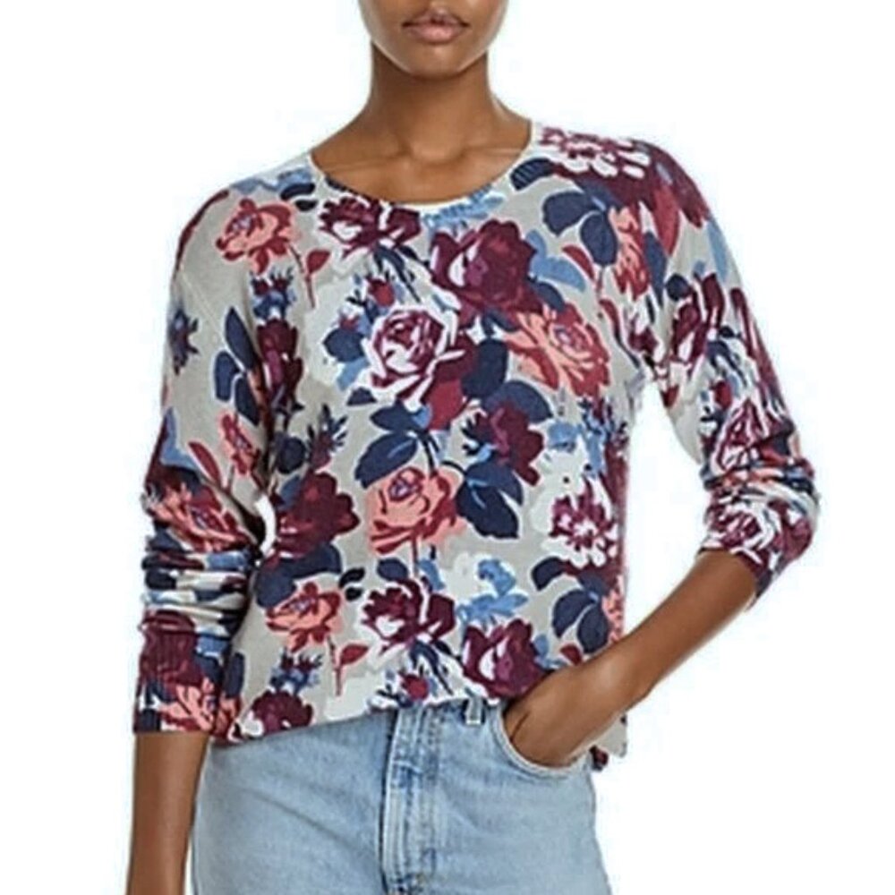 New Bloomingdale's 100% Cashmere Floral Crewneck Sweater Med $198